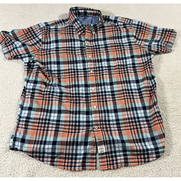 Izod Saltwater Shirt Mens XXL Relaxed Classic Button Up Orange Plaid - Picture 1 of 10